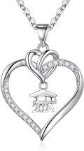 wholesale 925 Sterling Silver Heart-Shaped 2024 Graduation Cap Music Box Pendant Necklace-0-0