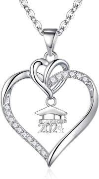 wholesale 925 Sterling Silver Heart-Shaped 2024 Graduation Cap Music Box Pendant Necklace-A2-2024 Graduation Necklace