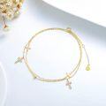 wholesale 14K Gold Beaded Cross Charm Ankle Anklet with Heart Pendant - 8 + 2 Inches Long-0-4