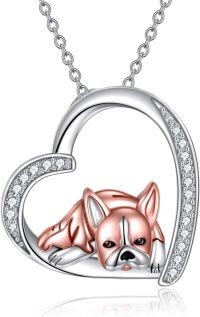wholesale 925 Sterling Silver French Bulldog Heart Pendant Necklace for Women-Boston Terrier Dog