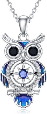 wholesale Sterling Silver Stone Owl Compass Necklace Graduation Gift for Women-Compass-Owl