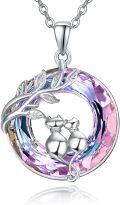 wholesale 925 Sterling Silver Metal Pink Crystal Cat Pendant Necklace for Women-0-0