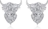 wholesale 925 Sterling Silver Highland Cow Head Stud Earrings for Women Girls  48x36mm-Stud