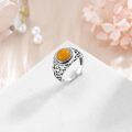 wholesale 925 Sterling Silver Amber Adjustable Rings for Women Vintage Gift-0-2