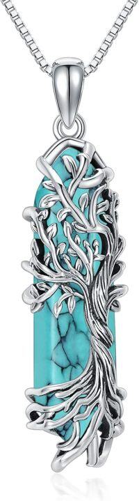 wholesale 925 Sterling Silver Turquoise Tree of Life Pendant Necklace for Women Men 43cm Chain Length  Idea-Tree of Life - Turquoise