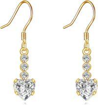 wholesale 14K Gold Moissanite Heart Drop Earrings with Celtic Knot Design-1-Heart Moissanite Earrings