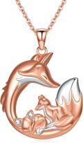 wholesale 925 Sterling Silver Rose Gold & White Fox Family Heart Pendant Necklace for Women-0-0