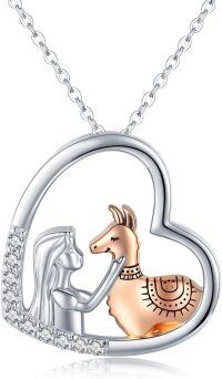 wholesale 925 Sterling Silver Heart-Shaped Llama & Woman Pendant Necklace - Cute  for Women/Mum/Daughter/Birthday-Llama
