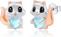 wholesale 925 Sterling Silver Squirrel Heart Moonstone Stud Earrings for Women - Hypoallergenic Gift-Squirrel