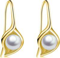 wholesale 925 Sterling Silver Gold Plated 6mm White Pearl Calla Lily Earrings for Women-Calla Lily (Gold)