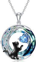 wholesale 925 Sterling Silver Black Cat Necklace with Celtic Moon Birthstone Jewelry for Women Christmas Birthday Gifts for Her-0-0