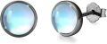 wholesale 925 Sterling Silver Black Plated Blue Opalite Round Stud Earrings for Sensitive Ears-0-0