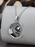 wholesale 925 Sterling Silver Crescent Moon Snake Blue Stone Pendant Necklace-0-3