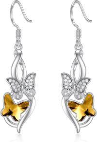 wholesale  Sterling Silver Crystal Butterfly Dragonfly Bee Dangle Drop Earrings -A-Butterfly Yellow