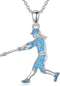 wholesale 925 Sterling Silver Baseball Player Pendant Necklace Gift for Women and Girls-Baseball