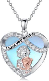 wholesale 925 Sterling Silver I Love You Forever Heart Pendant Necklaces for Grandma and Granddaughter with Mother's Photo & Engraved Message-05-Moonstone