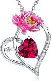 wholesale 925 Sterling Silver Birthstone Flower Necklace for Women-07-Jul-Lotus