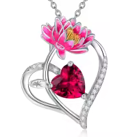 wholesale 925 Sterling Silver Birthstone Flower Necklace for Women-07-Jul-Lotus