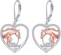wholesale 925 Sterling Silver & Rose Gold Plated Horse Heart Dangle Earrings for Women-Horse heart earrings