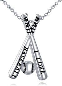 wholesale 925 Sterling Silver Baseball Bat & Ball Pendant Necklace for Women-Baseball Necklace