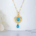 wholesale 14K Gold Natural Turquoise Pendant with Moissanites and Chain - 3 Stone Design-0-3