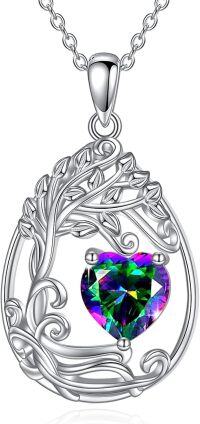 wholesale Sterling Silver Tree of Life Teardrop Pendant Gemstone Necklace-06-Jun-Alexandrite 2