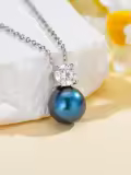 TOUPOP Sterling Silver Moissanite Black Freshwater Pearl Pendant Necklace-0-2
