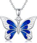 wholesale 925 Sterling Silver Blue Opal Butterfly Pendant Necklace for Women-0-0