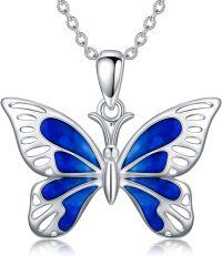 wholesale 925 Sterling Silver Blue Opal Butterfly Pendant Necklace for Women-Blue Butterfly