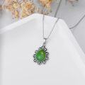 wholesale 925 Sterling Silver Green Jade Teardrop Pendant Necklace with Cubic Zirconias for Women-0-1