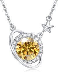 wholesale Silver Cubic Zirconia Saturn Pendant Necklace for Women-November