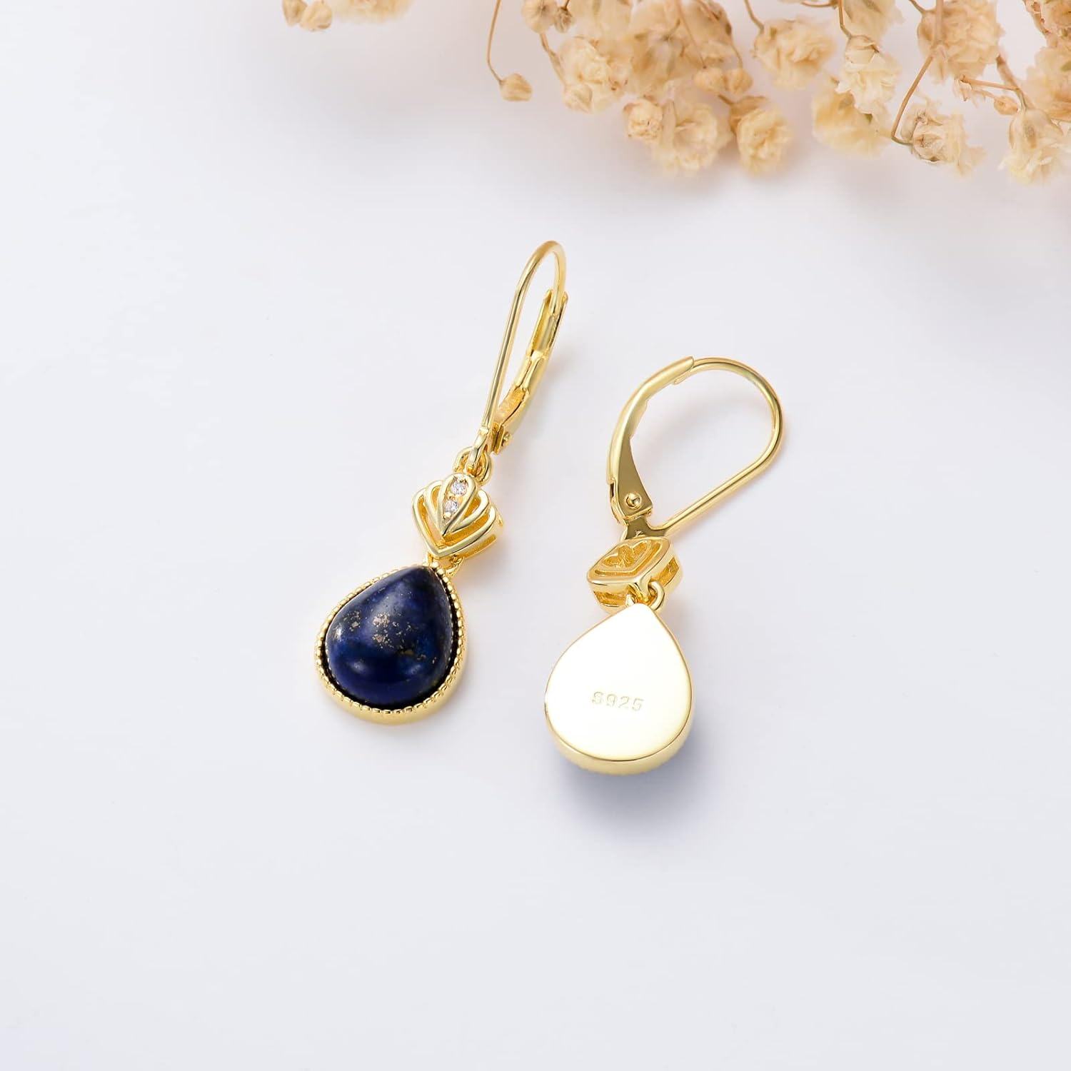 Sterling Silver Lapis Lazuli Dangle Earrings Boho Wedding Gifts for Women-0-2