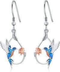 wholesale Sterling Silver 7 Chakra Owl Monkey Hummingbird Polar Bear Skull Dangle Earrings-Hummingbird