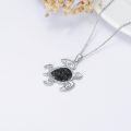 wholesale 925 Sterling Silver Black Labradorite Sea Turtle Necklace with Palm Tree Design for Women and Girls-0-3