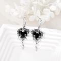wholesale 925 Sterling Silver Gothic Black Heart Rose Drop Earrings With Feather Chain Dangle-0-2