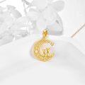 wholesale 14K Gold Moon & Cats Pendant Necklace for Women Cat Lovers Gifts Jewelry-0-4