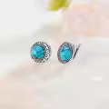 wholesale 925 Sterling Silver Round Turquoise Stone Stud Earrings Wholesale for Women Boho Style Western s 48x37mm-0-1
