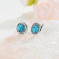 wholesale 925 Sterling Silver Oxidized Vintage Filigree Turquoise Oval Stud Earrings-0-1