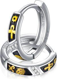 wholesale 925 Sterling Silver Viking Runes Huggie Hoops for Men Nordic Pagan -Ankh