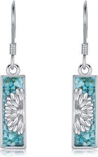 wholesale 925 Sterling Silver Turquoise Flower Drop Earrings-Turquoise Sunflower