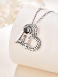 wholesale 925 Sterling Silver Mother and Baby Giraffes in Heart Shape with Black Onyx Stone Pendant Necklaces for Women/Mom/Grandma s-0-2