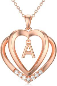 wholesale Sterling Silver Moissanite Heart Initial Pendant Necklace for Her-Rose Gold - A Initial