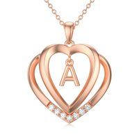 wholesale 925 Sterling Silver Moissanite Heart Initial Pendant Necklace for Her-Rose Gold - A Initial