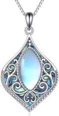 wholesale 925 Sterling Silver Teardrop Moonstone & Abalone Shell Filigree Pendant Necklace for Women Gifts-0-0