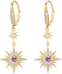wholesale Sterling Silver Gold Plated Gemstone Star Earrings Leverback Dangle Jewelry Gifts-October (Gold Plated)-October (Gold Plated)