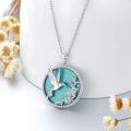 wholesale 925 Sterling Silver Natural Turquoise Hummingbird Flower Pendant Necklace for Women-0-2