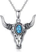 wholesale 925 Sterling Silver Turquoise Cow Skull Western Boho Filigree Pendant Necklace for Women and Girls-0-0