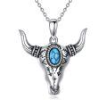 wholesale 925 Sterling Silver Turquoise Bull Skull Pendant Necklace-0-0