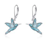 wholesale 925 Sterling Silver Turquoise Hummingbird Dangle Earrings Wholesale For Women-Turquoise Hummingbird