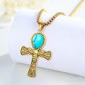 wholesale Gold Turquoise Cross Pendant - 925 Sterling Silver Ancient Egypt Amulet Necklace for Men Women Gifts -0-1